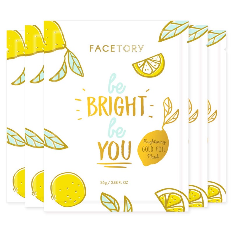 FACETORY K Beauty Face Mask Skin Care - BE BRIGHT BE YOU BRIGHTENING Sheet Mask with Gold Foil & Lemon Fruit | Glowing Gold Brightening Face Mask (5 Pack) - Image 1